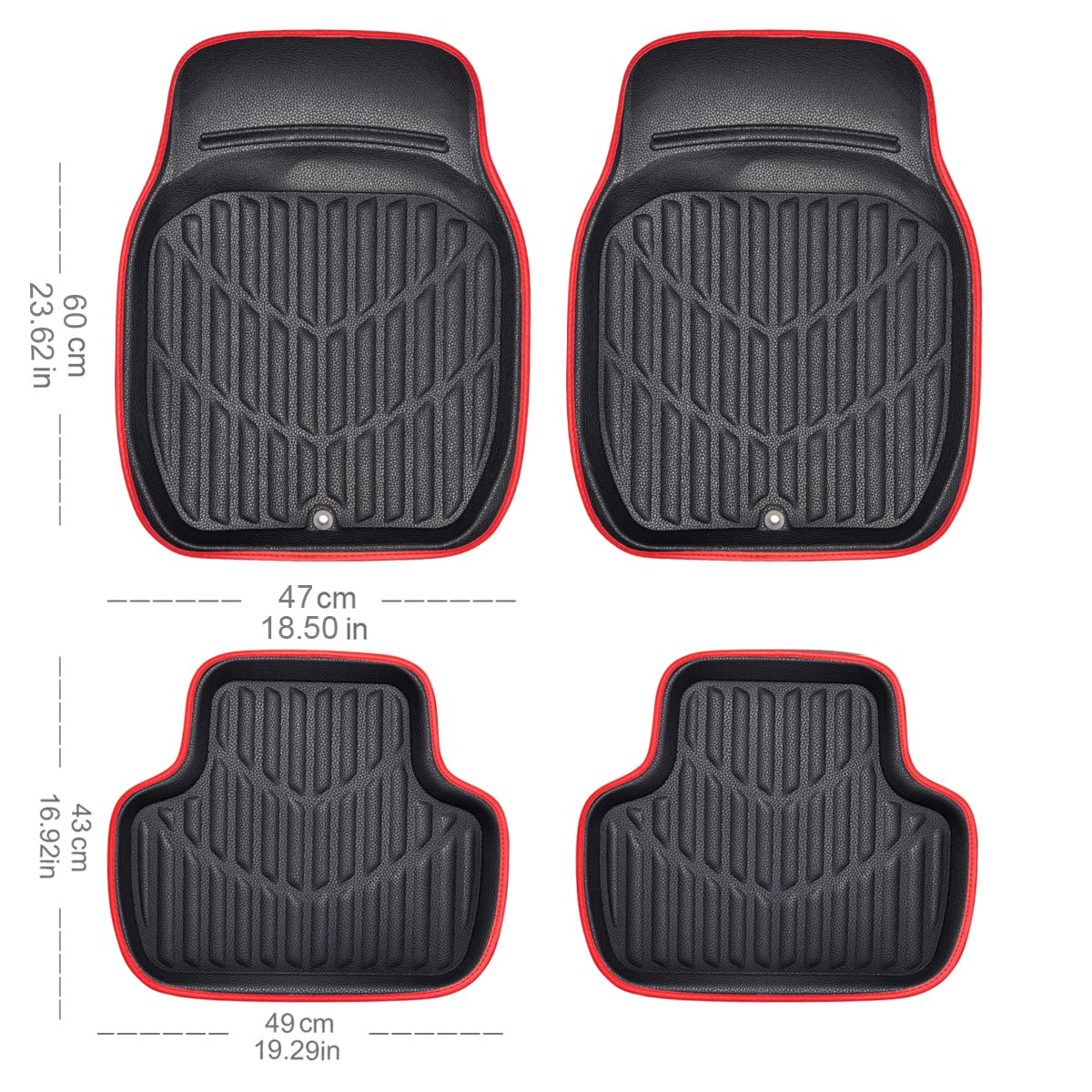 CAR PASS 4 Piece Leather Car Floor Mats -3D Cute Girly Waterproof All Weather Car Mat Full Set, Universal Trim to Fit &amp; Anti-Slip Burr Bottom &amp; Light Easy Clean for SUV Truck Auto Sedan Van(Pink)