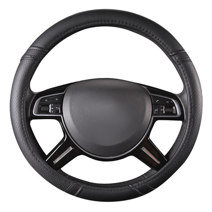 Car Pass Classical Leather Automotive Universal Steering Wheel Covers,Universal Fit for Suvs,Trucks,Sedans,Cars,Vans,14.5-15inch Anti-Slip Safety Comfortable Desgin(Black)