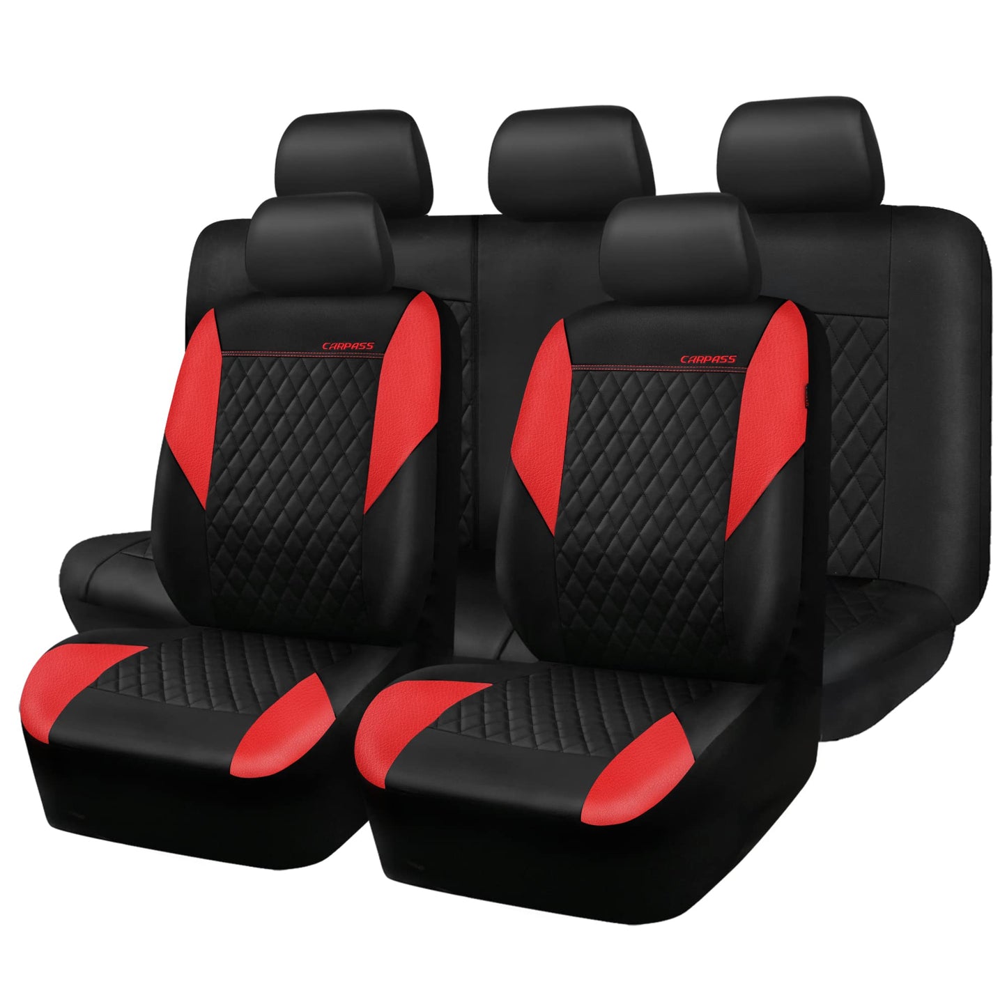 CAR PASS Quilting Leather Seat Cover Two Front Seats Only, Universal Fit Automotive Front Seat Covers Waterproof Deluxe PU Premium Vinyl Luxury for Cars Sedan Van SUV Airbag Compatible 2 Pieces,Black