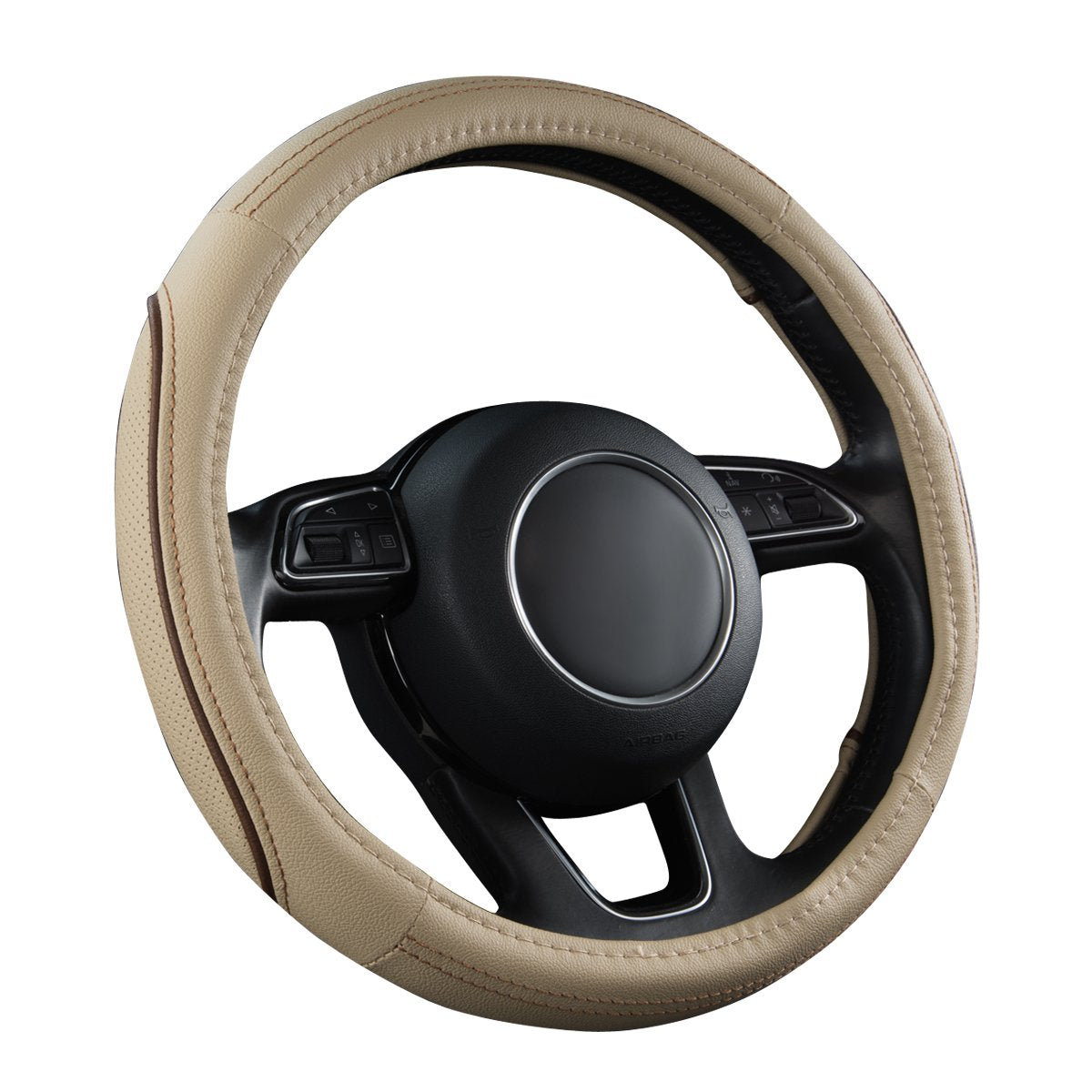 Car Pass Colour Piping Leather Universal Fit Steering Wheel Cover,Perfectly fit for 14.5-15 inches for Various Vehicles SUVs,Vans,Sedans,Cars (Black &amp; Mint)