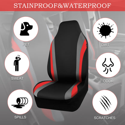 CAR PASS AquaShield Neoprene Waterproof Car Seat Covers for Front Seats Only, High Back Bucket Seat Cover,Airbag Compatible,Line Rider Seat Covers Universal Fit for Truck Van SUV (Black and Gray)