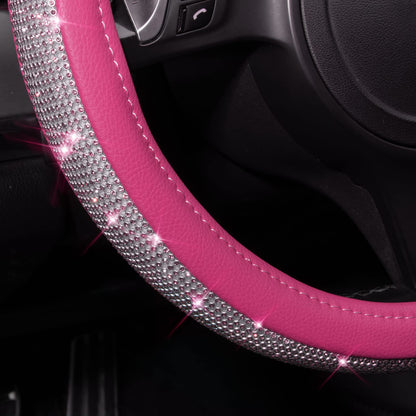 CAR PASS Bling Diamond Leather Steering Wheel Cover, With Sparkly Crystal Glitter Rhinestones Universal Fit 14"1/2-15" Car Wheel Protector for Women Girl Fit Suvs,Vans,Sedans,Car,Trucks, Black Diamond