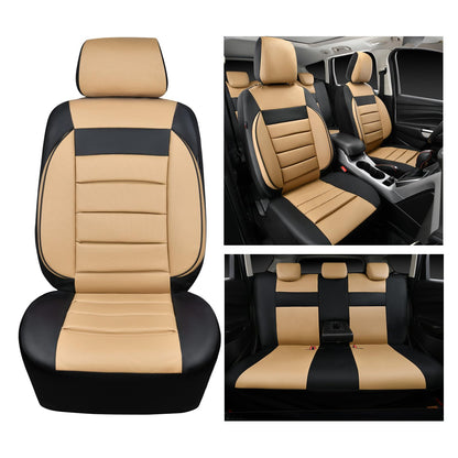 CAR PASS Leather Car Seat Covers Front Seats Only, 3D Foam Support Car Seat Covers, Universal fit for Trucks Vans SUVs Sedans Automotive Comfortable, Airbag Compatible 2 Pieces Front Solid Black