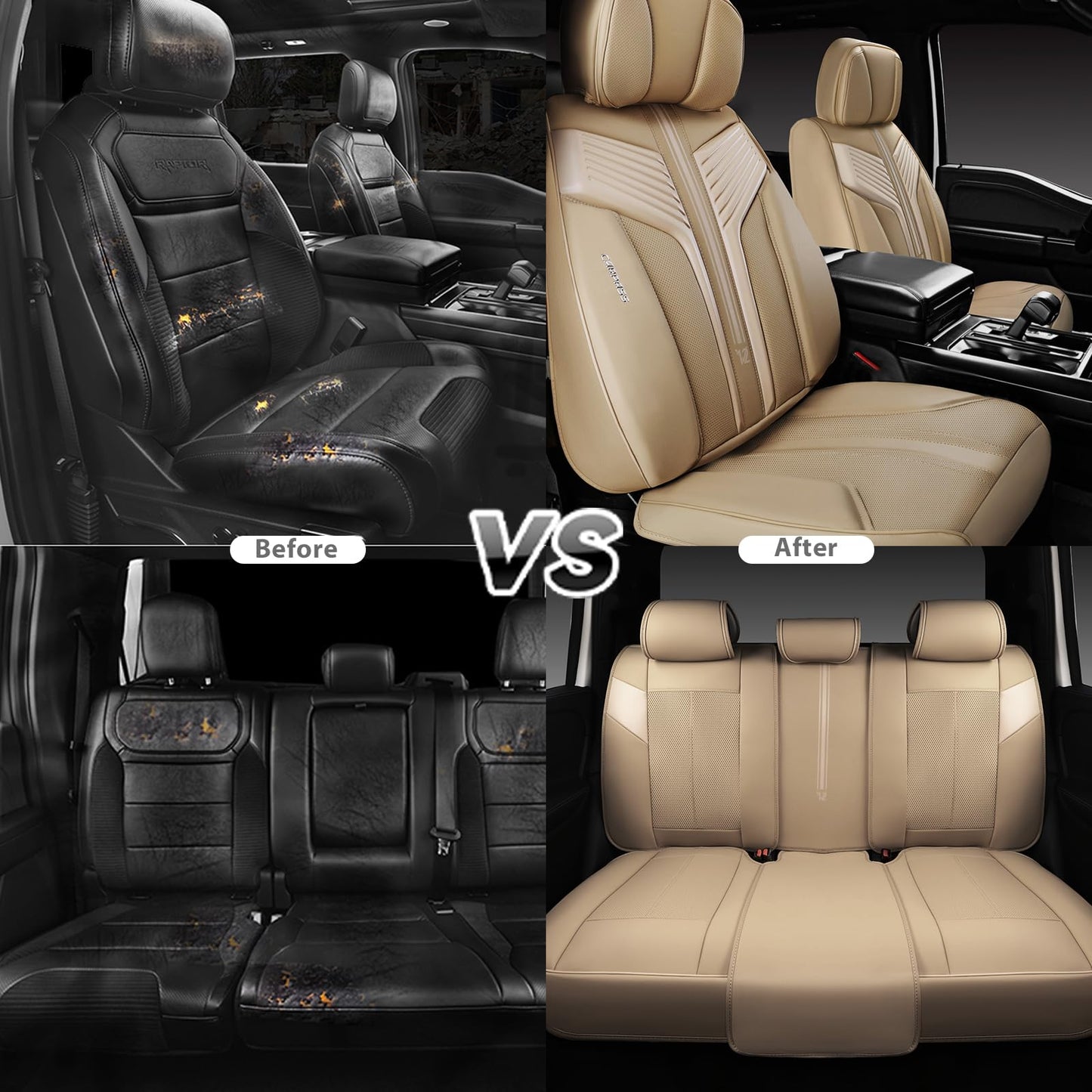 CAR PASS Nappa Leather Seat Covers, Breathable Waterproof Car Seat Covers Full Set, Luxury 3D Sponge Support Full Coverage Seat Protector, Universal Fit SUV Pick-up Truck Sedan Automotive(All Black)