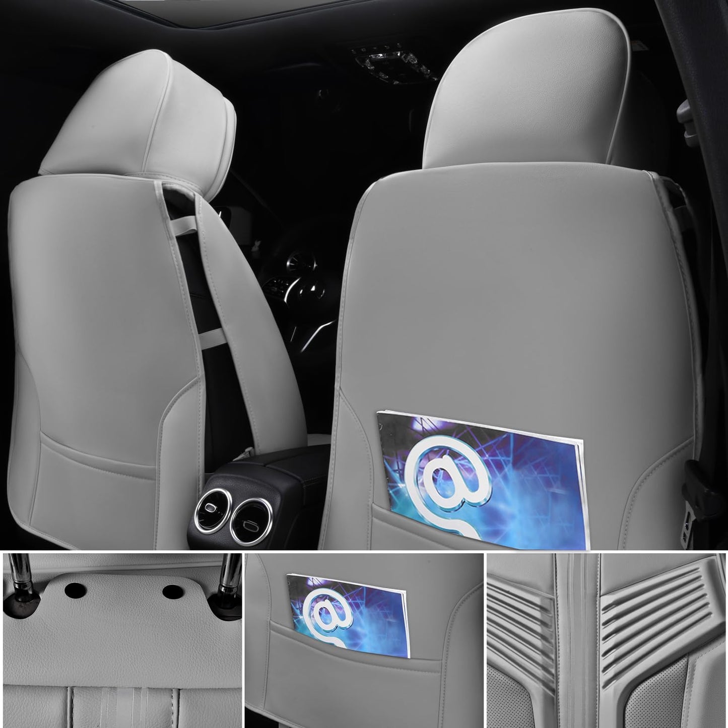 CAR PASS Nappa Leather Seat Covers, Breathable Waterproof Car Seat Covers Full Set, Luxury 3D Sponge Support Full Coverage Seat Protector, Universal Fit SUV Pick-up Truck Sedan Automotive(All Black)