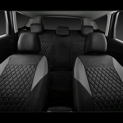 CAR PASS Quilting Leather Seat Cover Two Front Seats Only, Universal Fit Automotive Front Seat Covers Waterproof Deluxe PU Premium Vinyl Luxury for Cars Sedan Van SUV Airbag Compatible 2 Pieces,Black