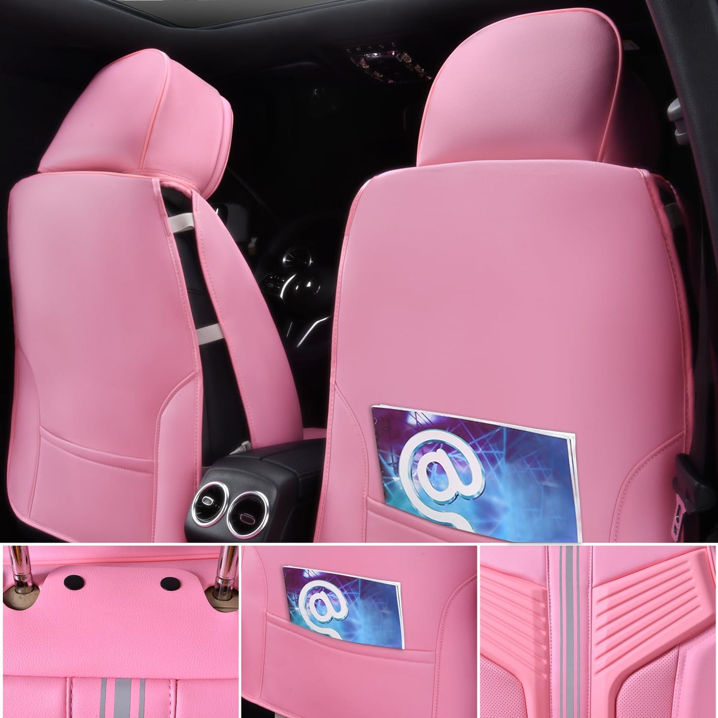 CAR PASS Nappa Leather Seat Covers, Breathable Waterproof Car Seat Covers Full Set, Luxury 3D Sponge Support Full Coverage Seat Protector, Universal Fit SUV Pick-up Truck Sedan Automotive(All Black)