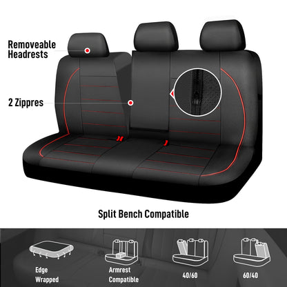 CAR PASS Universal Reflect Piping Leather Car Seat Cover, Fit for suvs,Van,Trucks,Airbag Compatible,Inside Zipper Design and Reserved Opening Holes (Full Set, Black and Grey)