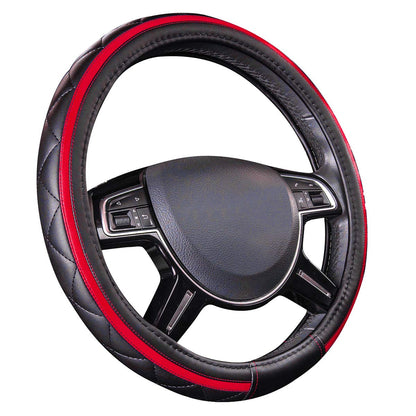 Car Pass Classical Leather Automotive Universal Steering Wheel Covers,Universal Fit for Suvs,Trucks,Sedans,Cars,Vans,14.5-15inch Anti-Slip Safety Comfortable Desgin(Black)