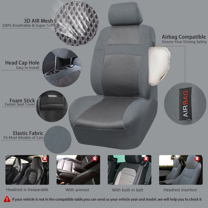 CAR PASS Seat Cover Full Sets, 3D Air Mesh Car Seat Cover with 5mm Composite Sponge Inside,Airbag Compatible Universal Fit for SUV,Vans,sedans, Trucks, Automotive Interior Covers(All Black)