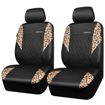 CAR PASS Quilting Leather Seat Cover Two Front Seats Only, Universal Fit Automotive Front Seat Covers Waterproof Deluxe PU Premium Vinyl Luxury for Cars Sedan Van SUV Airbag Compatible 2 Pieces,Black