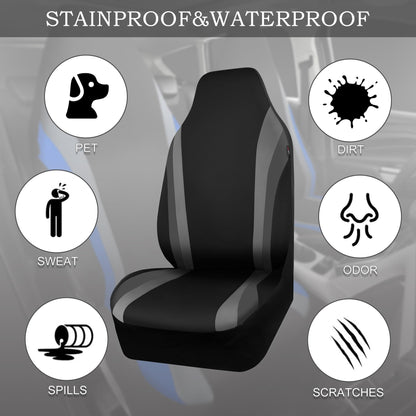 CAR PASS AquaShield Neoprene Waterproof Car Seat Covers for Front Seats Only, High Back Bucket Seat Cover,Airbag Compatible,Line Rider Seat Covers Universal Fit for Truck Van SUV (Black and Gray)