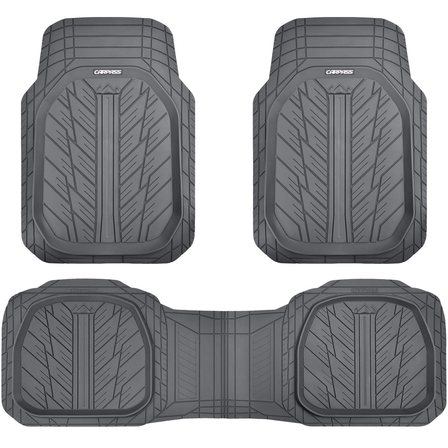 CAR PASS DeepDish Floor Mats for Cars, Heavy Duty Rubber Car Mats 3-Piece, Universal M~XL Size Trim-to Fit Automotive Floor Mats for Truck Van SUV Durable Waterproof All Weather Car Mats (Solid Black)