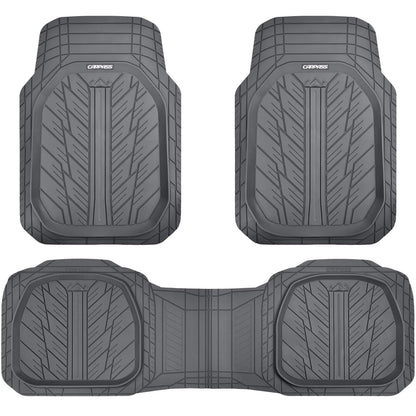 CAR PASS DeepDish Floor Mats for Cars, Heavy Duty Rubber Car Mats 3-Piece, Universal M~XL Size Trim-to Fit Automotive Floor Mats for Truck Van SUV Durable Waterproof All Weather Car Mats (Solid Black)