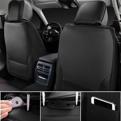 CAR Pass Nappa Leather Car Seat Covers, Durable Waterproof Luxury Universal for SUV Pick-up Truck Sedan, Anti-Slip Driver 5 Seats Covers Full Set with Backrest (Black Chameleon Iridescent Reflective)