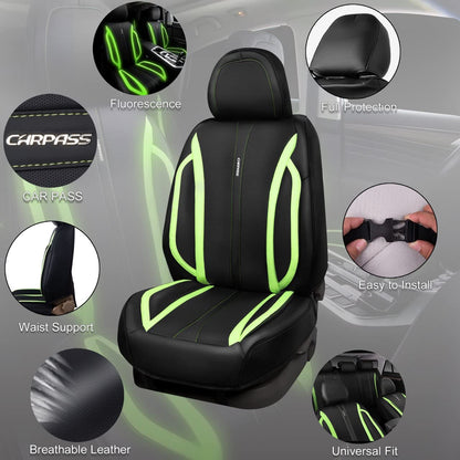 CAR Pass Nappa Leather Car Seat Covers, Durable Waterproof Luxury Universal for SUV Pick-up Truck Sedan, Anti-Slip Driver 5 Seats Covers Full Set with Backrest (Black Chameleon Iridescent Reflective)