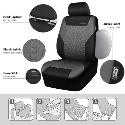 CAR PASS Car Seat Covers Full Sets, Front &amp; Split Rear Bench for Car, 3D Tyre Embossed Automotive Interior Covers, Airbag Compatible, Quick Setup Universal Fit Seat Covers for Car, SUV(All Black)