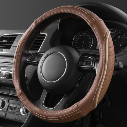 Car Pass Colour Piping Leather Universal Fit Steering Wheel Cover,Perfectly fit for 14.5-15 inches for Various Vehicles SUVs,Vans,Sedans,Cars (Black &amp; Mint)