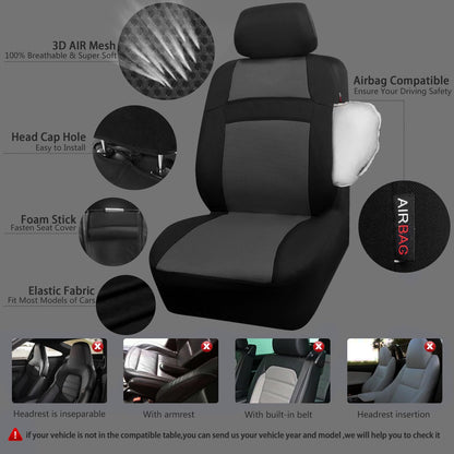 CAR PASS Seat Cover Full Sets, 3D Air Mesh Car Seat Cover with 5mm Composite Sponge Inside,Airbag Compatible Universal Fit for SUV,Vans,sedans, Trucks, Automotive Interior Covers(All Black)