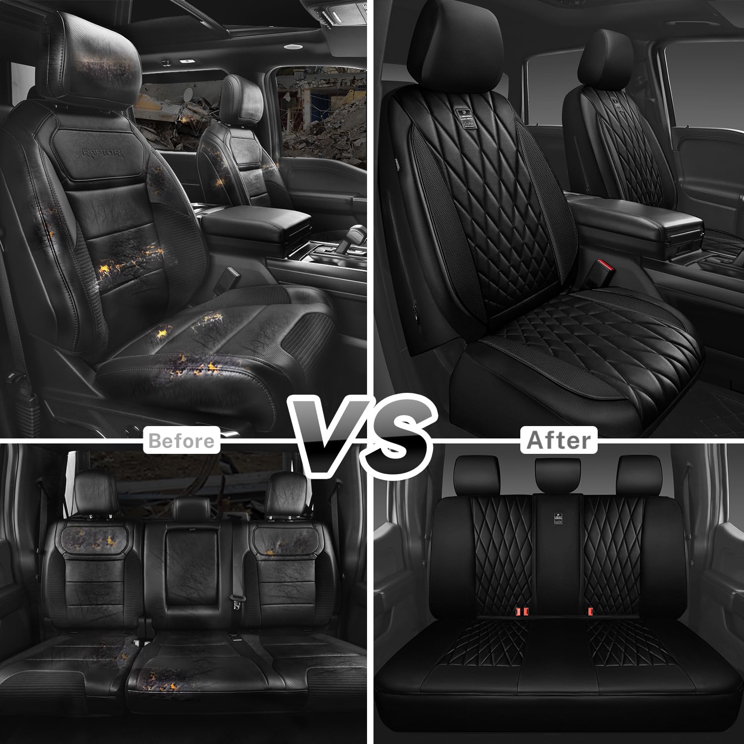 CAR PASS Piping Luxury Faux PU Leather Two Front Car Seat Covers, Waterproof Anti Slip Seat Covers Compatible with Front Seat Armrests,Universal Fit for Suvs,Vans,Trucks, Airbag Compatible(All Black)