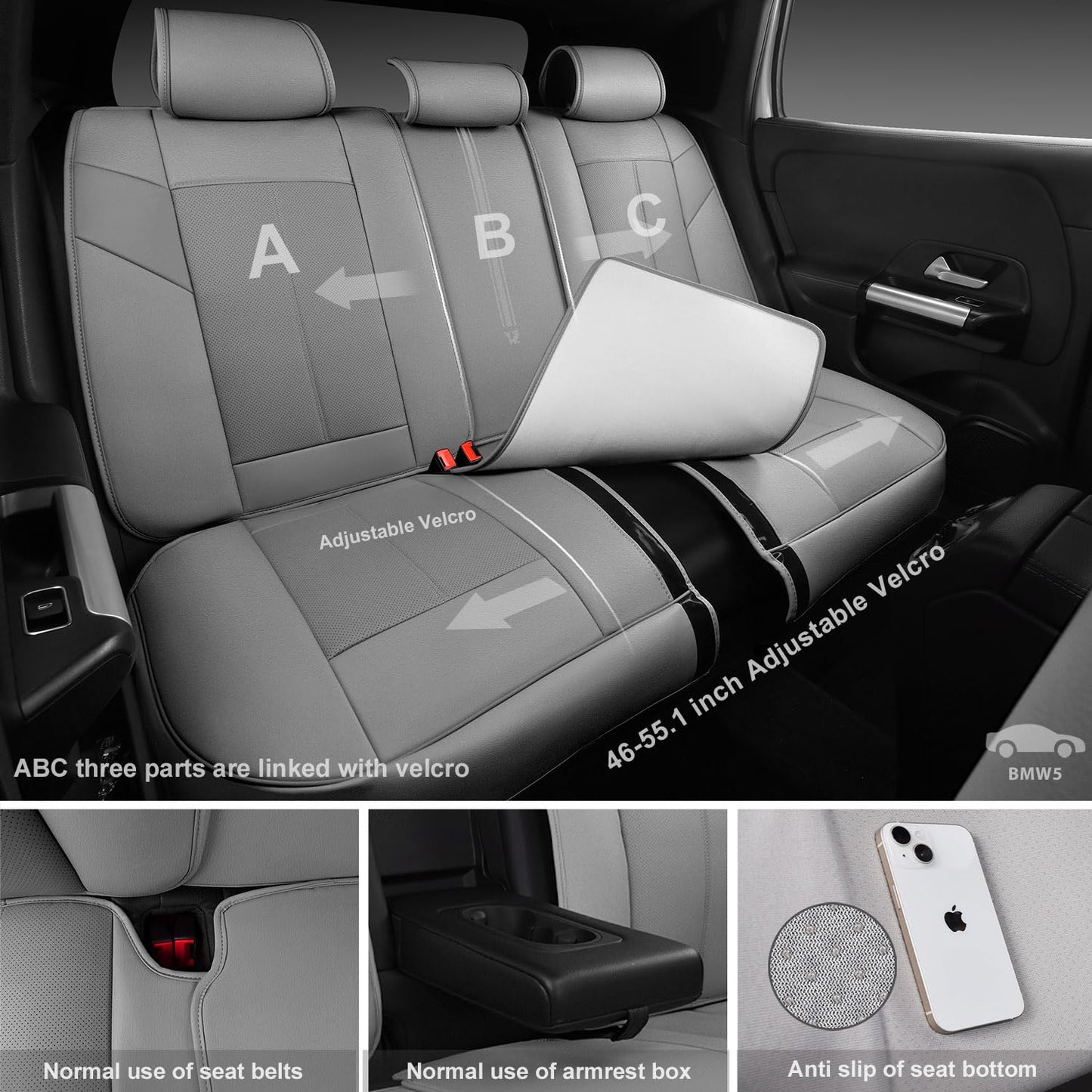 CAR PASS Nappa Leather Seat Covers, Breathable Waterproof Car Seat Covers Full Set, Luxury 3D Sponge Support Full Coverage Seat Protector, Universal Fit SUV Pick-up Truck Sedan Automotive(All Black)