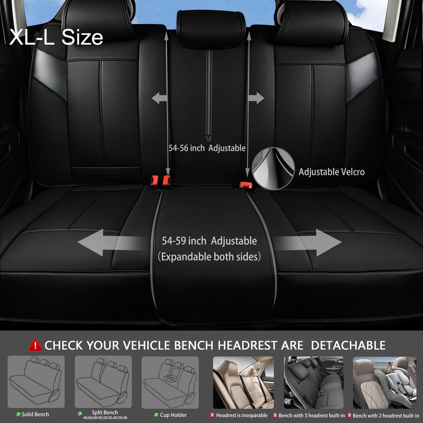 CAR PASS Nappa Leather Seat Covers, Breathable Waterproof Car Seat Covers Full Set, Luxury 3D Sponge Support Full Coverage Seat Protector, Universal Fit SUV Pick-up Truck Sedan Automotive(All Black)