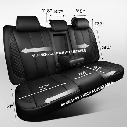 CAR PASS Nappa PU Leather Car Seat Covers Full Set Waterproof Protector Durable Cushioned,Universal Fit for Sedan SUV Pick-up Truck,Automotive, Anti-Slip and Backseat Luxury Premium Deluxe(Black)