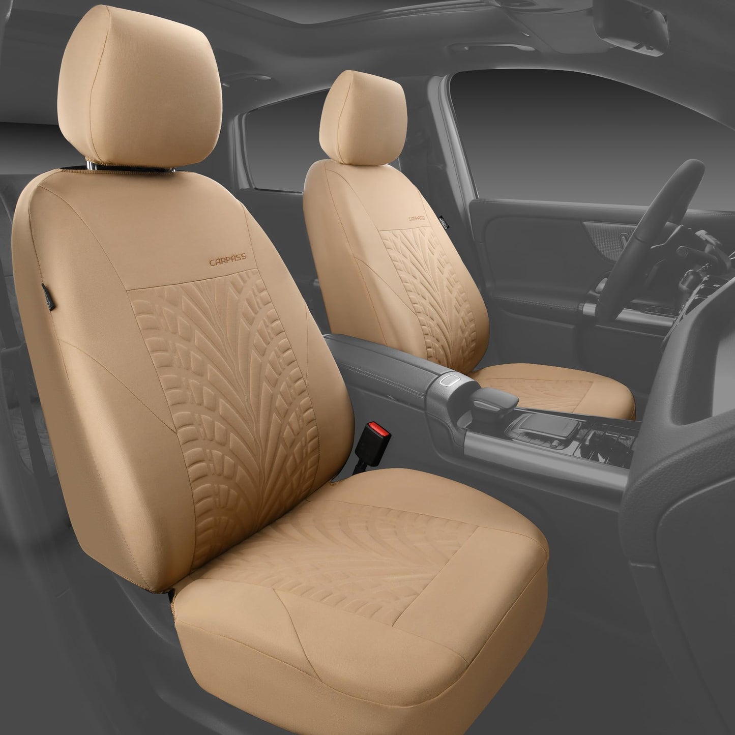 CAR PASS Car Seat Covers Full Sets, Front &amp; Split Rear Bench for Car, 3D Tyre Embossed Automotive Interior Covers, Airbag Compatible, Quick Setup Universal Fit Seat Covers for Car, SUV(All Black)