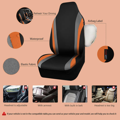 CAR PASS AquaShield Neoprene Waterproof Car Seat Covers for Front Seats Only, High Back Bucket Seat Cover,Airbag Compatible,Line Rider Seat Covers Universal Fit for Truck Van SUV (Black and Gray)