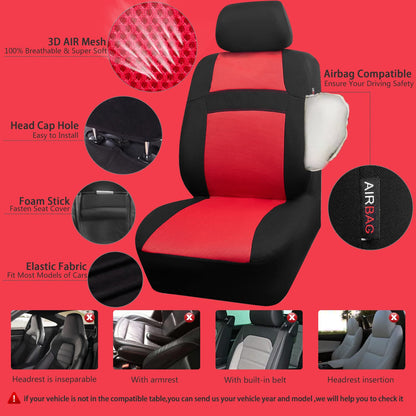 CAR PASS Seat Cover Full Sets, 3D Air Mesh Car Seat Cover with 5mm Composite Sponge Inside,Airbag Compatible Universal Fit for SUV,Vans,sedans, Trucks, Automotive Interior Covers(All Black)