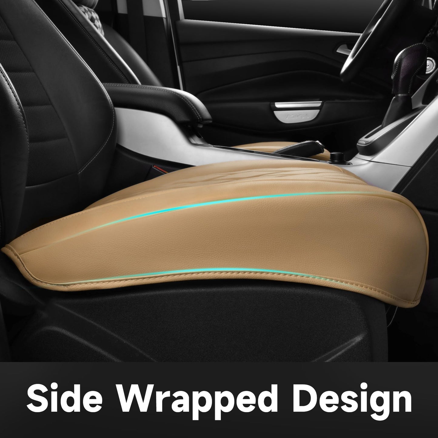 CAR PASS 2 Pack Leather Front Car Seat Covers, Bottom Seat Covers Full Wrapped with Storage Pocket, Anti-Slip Leather Seat Protectors,Waterproof Seat Cushion Pad Universal Fit Sedan SUV Truck, Beige