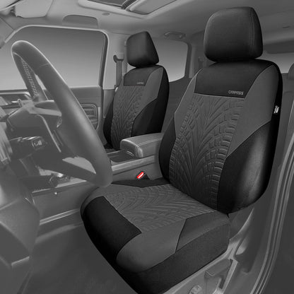 CAR PASS Car Seat Covers Full Sets, Front &amp; Split Rear Bench for Car, 3D Tyre Embossed Automotive Interior Covers, Airbag Compatible, Quick Setup Universal Fit Seat Covers for Car, SUV(All Black)