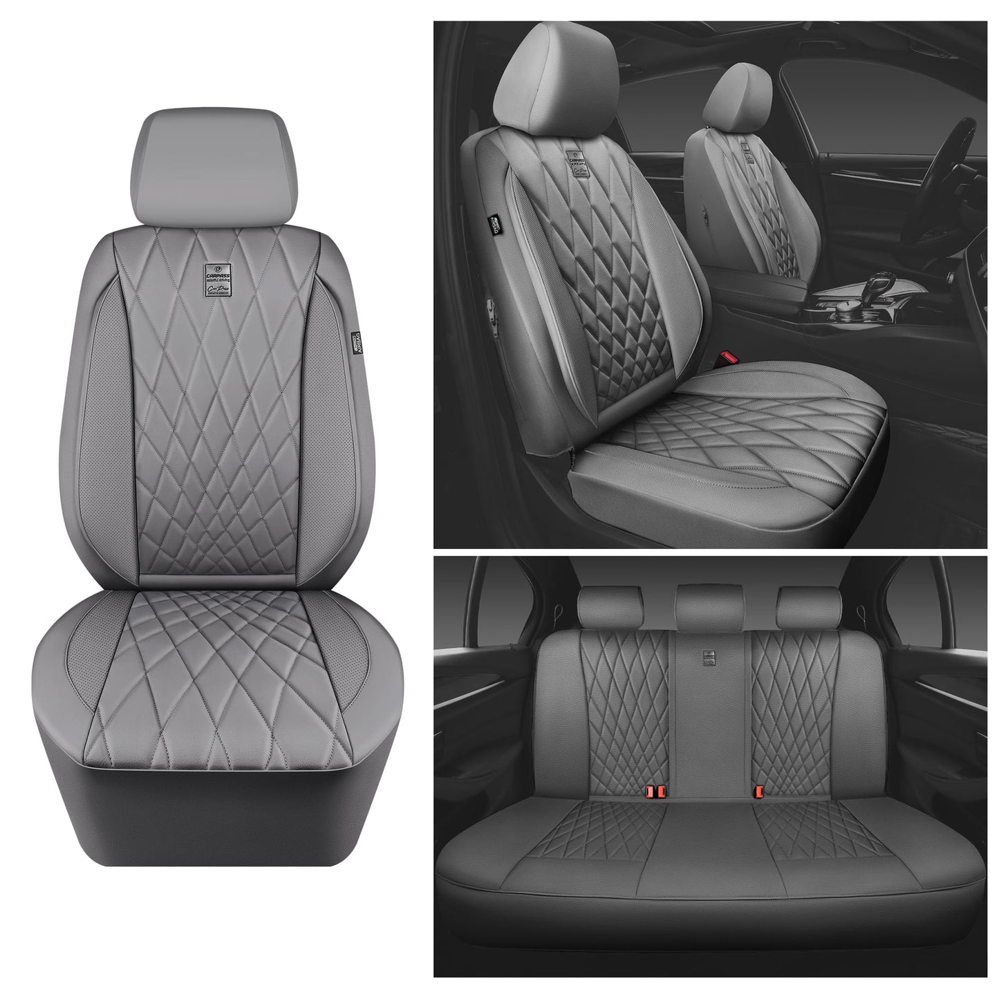 CAR PASS Piping Luxury Faux PU Leather Two Front Car Seat Covers, Waterproof Anti Slip Seat Covers Compatible with Front Seat Armrests,Universal Fit for Suvs,Vans,Trucks, Airbag Compatible(All Black)