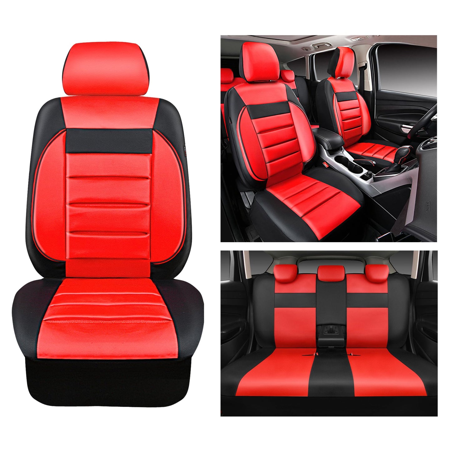 CAR PASS Leather Car Seat Covers Front Seats Only, 3D Foam Support Car Seat Covers, Universal fit for Trucks Vans SUVs Sedans Automotive Comfortable, Airbag Compatible 2 Pieces Front Solid Black