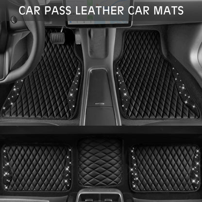 CAR PASS Bling Leather Car Mats Shining Diamond Floor Mats Sparkly Glitter Crystal Rhinestones Carpet Anti-Slip Waterproof Pad Universal Fit for Automotive SUV, Sedan, Van, 5pcs for Girl Women Black