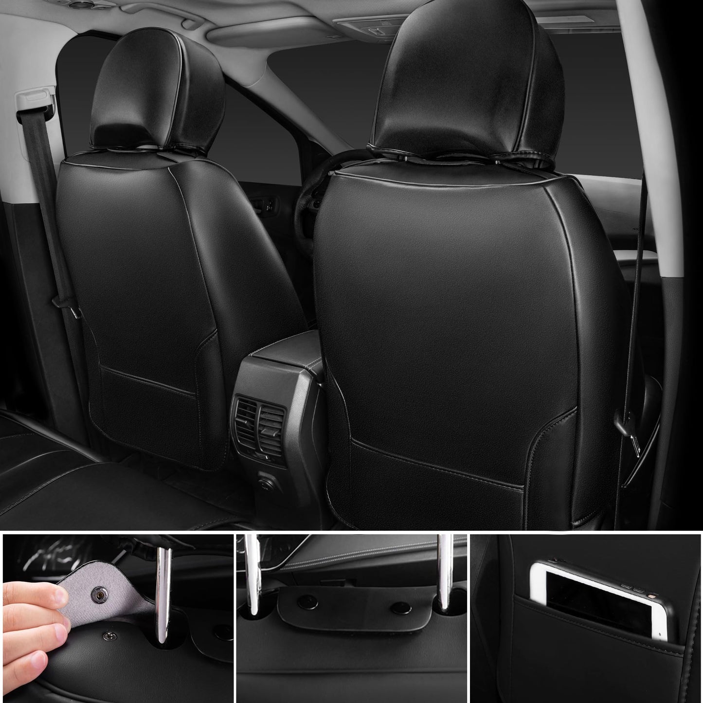 CAR Pass Nappa Leather Car Seat Covers, Durable Waterproof Luxury Universal for SUV Pick-up Truck Sedan, Anti-Slip Driver 5 Seats Covers Full Set with Backrest (Black Chameleon Iridescent Reflective)