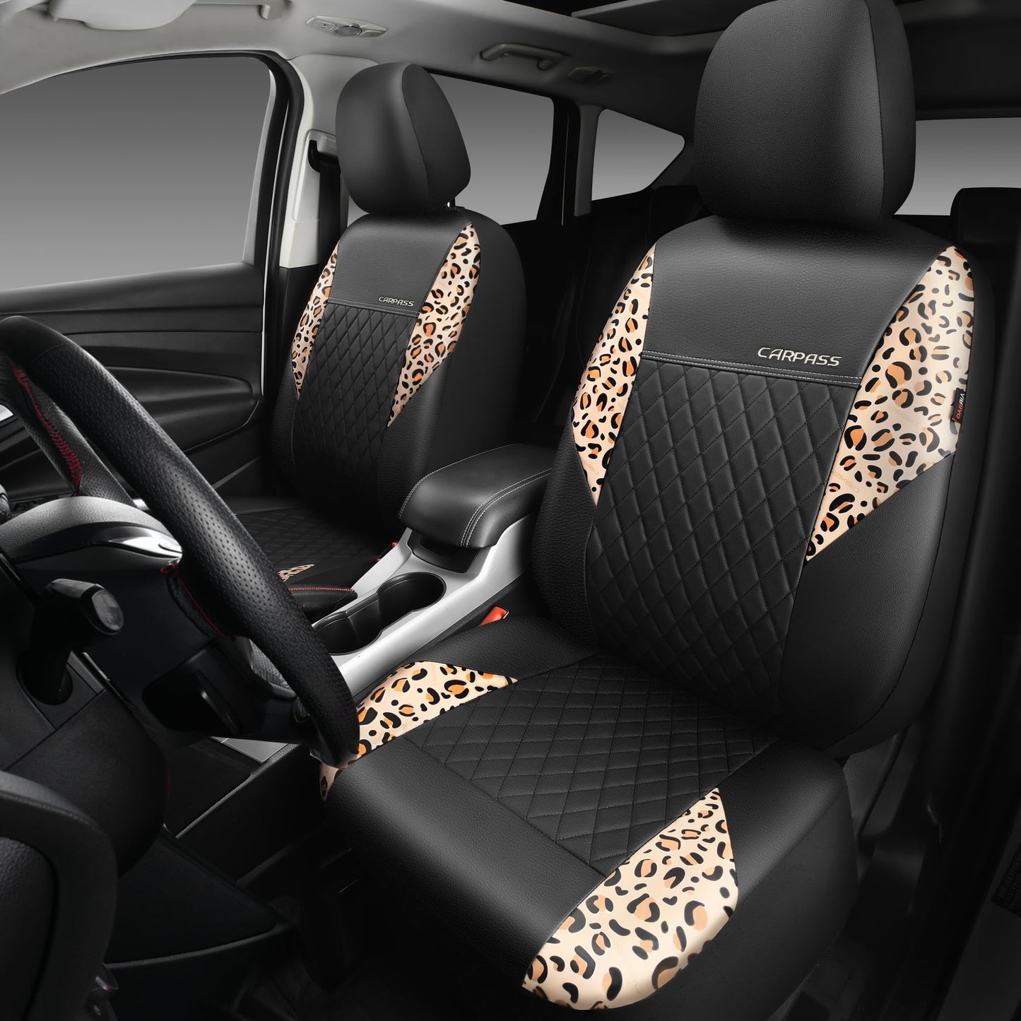 CAR PASS Quilting Leather Seat Cover Two Front Seats Only, Universal Fit Automotive Front Seat Covers Waterproof Deluxe PU Premium Vinyl Luxury for Cars Sedan Van SUV Airbag Compatible 2 Pieces,Black