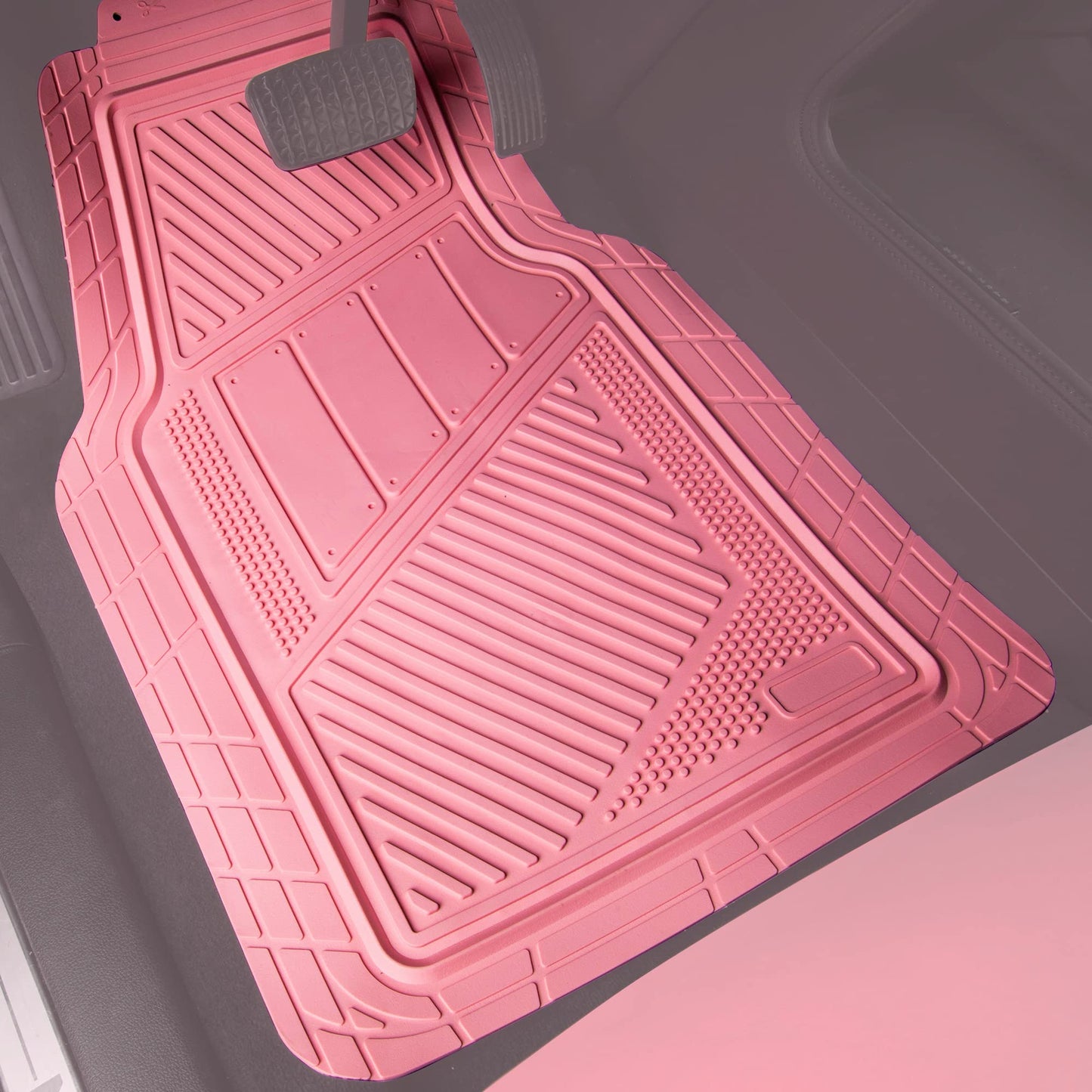 CAR PASS Heavy Duty Rubber Floor Mats Pink 4-Piece Car Mat Set - Universal Waterproof for SUV Truck, Durable All-Weather Mats，Car Women,Girly(All Pink)