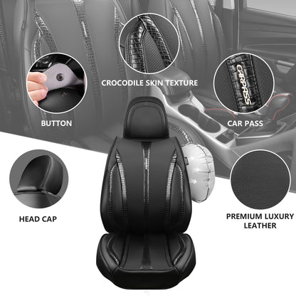 CAR Pass Nappa Leather Car Seat Covers, Durable Waterproof Luxury Universal for SUV Pick-up Truck Sedan, Anti-Slip Driver 5 Seats Covers Full Set with Backrest (Black Chameleon Iridescent Reflective)