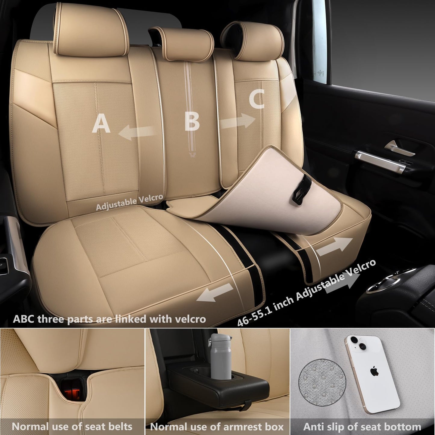 CAR PASS Nappa Leather Seat Covers, Breathable Waterproof Car Seat Covers Full Set, Luxury 3D Sponge Support Full Coverage Seat Protector, Universal Fit SUV Pick-up Truck Sedan Automotive(All Black)