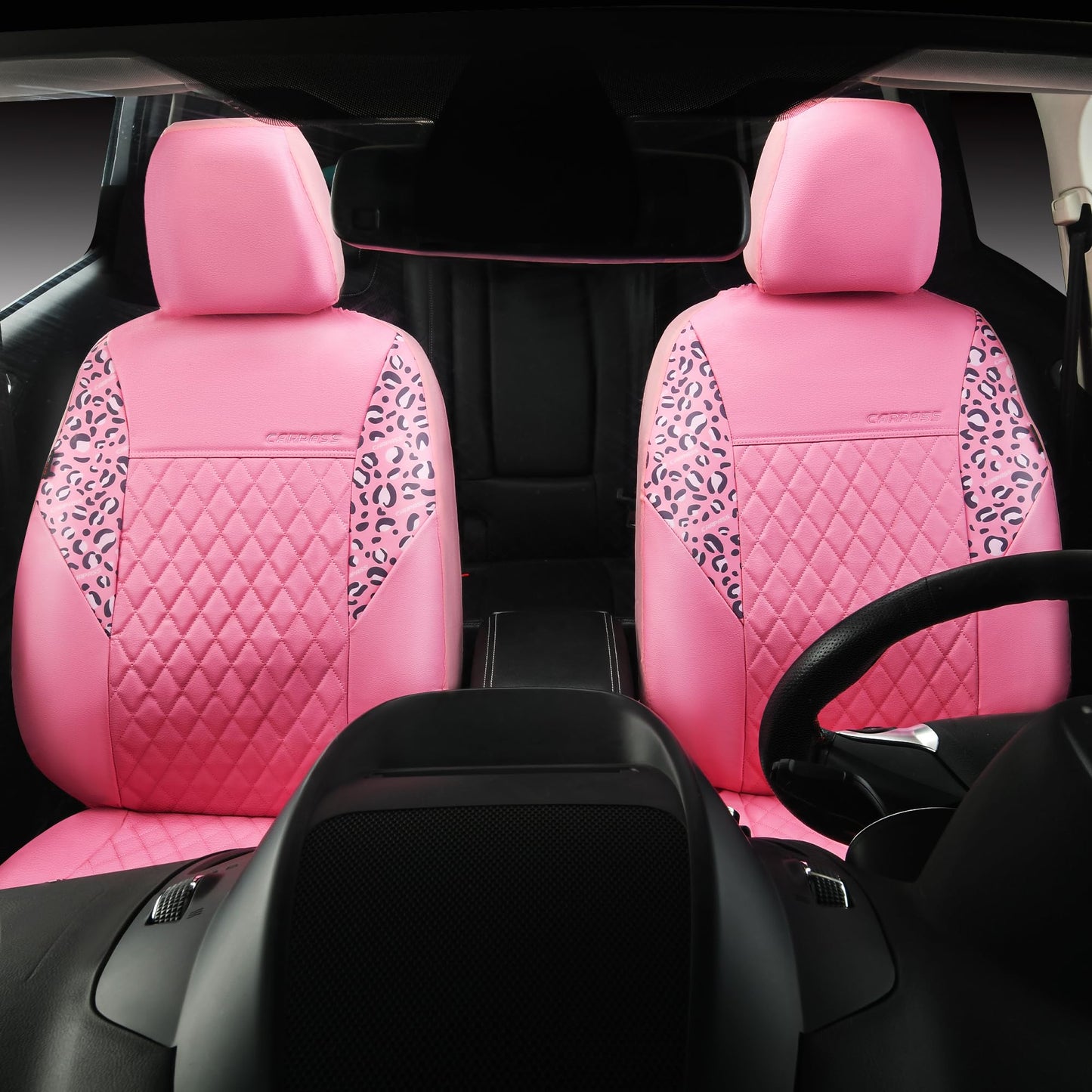 CAR PASS Quilting Leather Seat Cover Two Front Seats Only, Universal Fit Automotive Front Seat Covers Waterproof Deluxe PU Premium Vinyl Luxury for Cars Sedan Van SUV Airbag Compatible 2 Pieces,Black