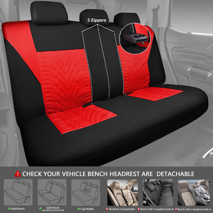 CAR PASS Car Seat Covers Full Sets, Front &amp; Split Rear Bench for Car, 3D Tyre Embossed Automotive Interior Covers, Airbag Compatible, Quick Setup Universal Fit Seat Covers for Car, SUV(All Black)