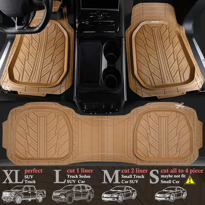 CAR PASS DeepDish Floor Mats for Cars, Heavy Duty Rubber Car Mats 3-Piece, Universal M~XL Size Trim-to Fit Automotive Floor Mats for Truck Van SUV Durable Waterproof All Weather Car Mats (Solid Black)