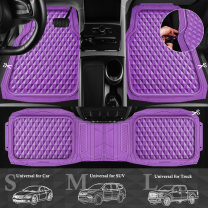 CAR PASS Heavy Duty Rubber Car Mats, Deep Dish All-Weather Floor Mat for Car Full Set Durable Anti-Slip 3D Rhombus Waterproof Trim to Fit Liner Universal Fit Automotive,Sedan,SUV,Truck, 3 Piece Black