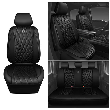 CAR PASS Piping Luxury Faux PU Leather Two Front Car Seat Covers, Waterproof Anti Slip Seat Covers Compatible with Front Seat Armrests,Universal Fit for Suvs,Vans,Trucks, Airbag Compatible(All Black)