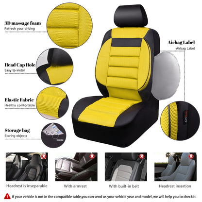 CAR PASS 3D Foam Leather Car Seat Covers Two Front Seats only, Air Cool Mesh Thick Seat Covers, All Weather Car Seat Cover Comfort &amp; Protection for Truck,SUV,Sedan,Van, Airbag Compatible (Black)