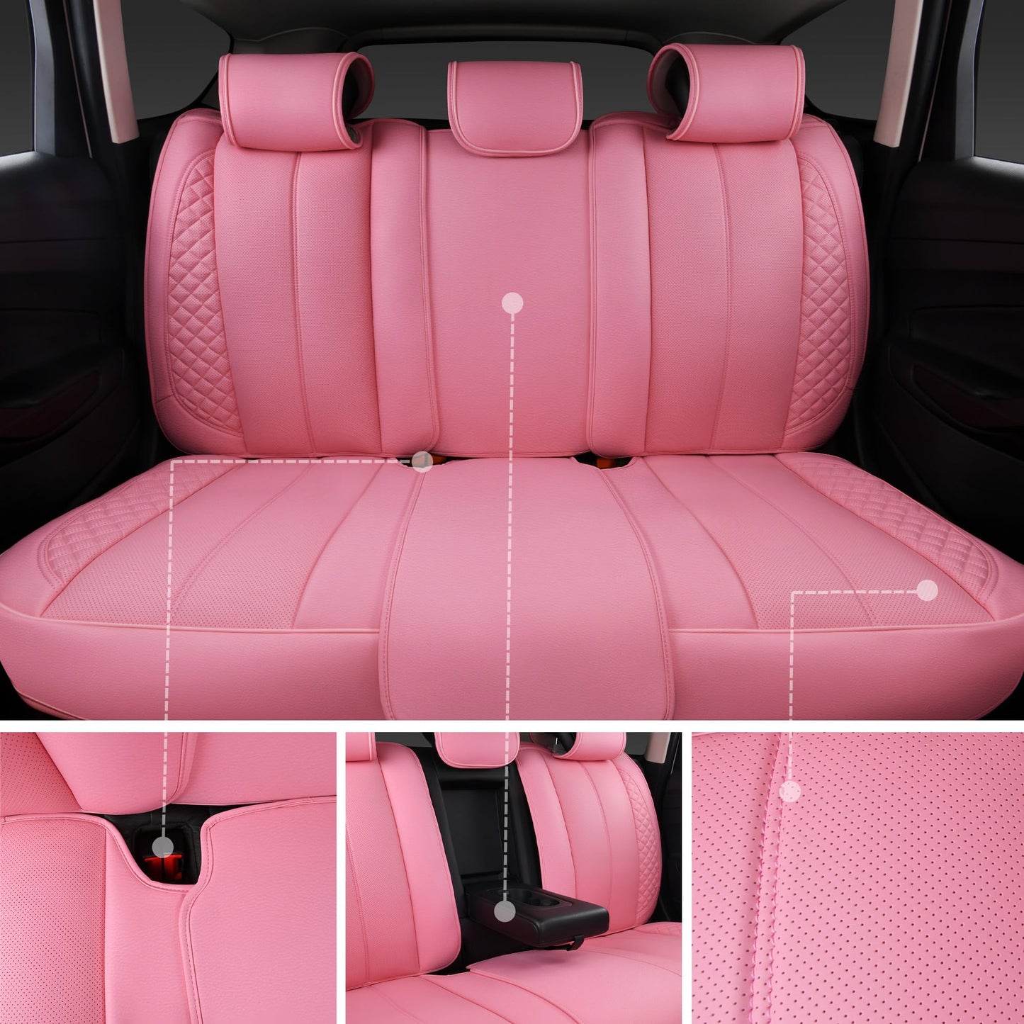 CAR PASS Nappa PU Leather Car Seat Covers Full Set Waterproof Protector Durable Cushioned,Universal Fit for Sedan SUV Pick-up Truck,Automotive, Anti-Slip and Backseat Luxury Premium Deluxe(Black)