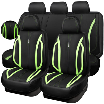 CAR Pass Nappa Leather Car Seat Covers, Durable Waterproof Luxury Universal for SUV Pick-up Truck Sedan, Anti-Slip Driver 5 Seats Covers Full Set with Backrest (Black Chameleon Iridescent Reflective)