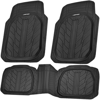 CAR PASS DeepDish Floor Mats for Cars, Heavy Duty Rubber Car Mats 3-Piece, Universal M~XL Size Trim-to Fit Automotive Floor Mats for Truck Van SUV Durable Waterproof All Weather Car Mats (Solid Black)