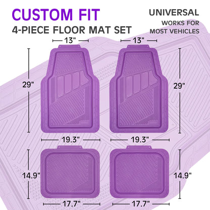 CAR PASS Heavy Duty Rubber Floor Mats Pink 4-Piece Car Mat Set - Universal Waterproof for SUV Truck, Durable All-Weather Mats，Car Women,Girly(All Pink)